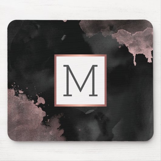 Rose Gold Tropfen Black Girly Monogram Mousepad (Vorne)