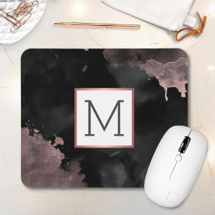 Rose Gold Tropfen Black Girly Monogram Mousepad