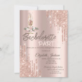 Rose Gold Tropfen Blume, Glass Junggeselinnen-Absc Einladung (Vorderseite)