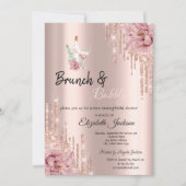 Rose Gold Tropfen Blume Weinbrunch & Bubbly Einladung (Vorderseite)