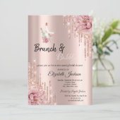 Rose Gold Tropfen Blume Weinbrunch & Bubbly Einladung (Stehend Vorderseite)