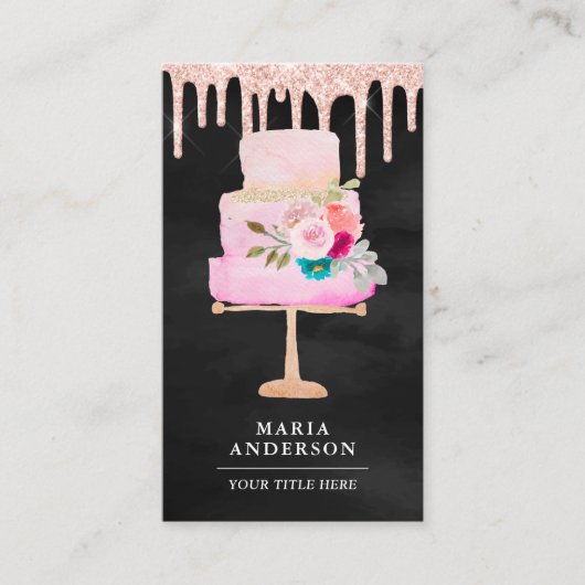 Rose Gold Tropfen Blumenkuchen Koch Bäckerei Visitenkarte (Vorderseite)