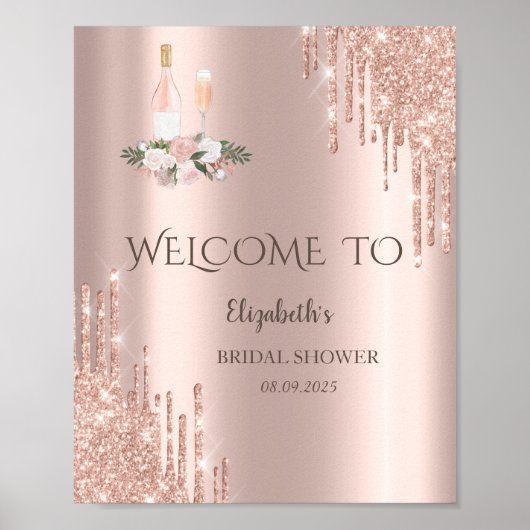 Rose Gold Tropfen Brunch & Bubbly Brautparty Poster (Vorne)