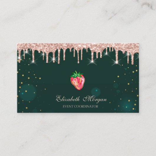 Rose Gold Tropfen Chic Strawberry Green Visitenkarte (Vorderseite)