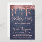 Rose Gold Tropfen Denim Geburtstagsparty Einladung (Vorne/Hinten)