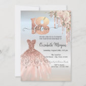 Rose Gold Tropfen Dress Blume Silver 18. Geburtsta Einladung (Vorderseite)