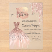 Rose Gold Tropfen Dress Silver 18. Geburtstag Acryleinladungen (Vorderseite)