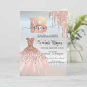 Rose Gold Tropfen Dress Silver 18. Geburtstag Einladung (Stehend Vorderseite)