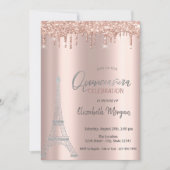 Rose Gold Tropfen, Eiffelturm Quinceanera Invitati Einladung (Vorderseite)