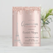 Rose Gold Tropfen, Eiffelturm Quinceanera Invitati Einladung (Stehend Vorderseite)