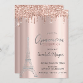 Rose Gold Tropfen, Eiffelturm Quinceanera Invitati Einladung