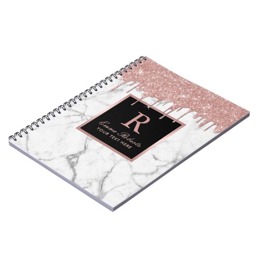 Rose Gold Tropfen Elegantes Monogramm aus weißem M Notizblock (Linke Seite)