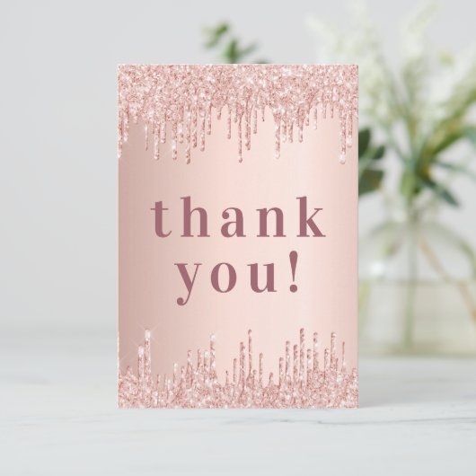 Rose Gold Tropfen Geburtstag Danke Karte (Stehend Vorderseite)
