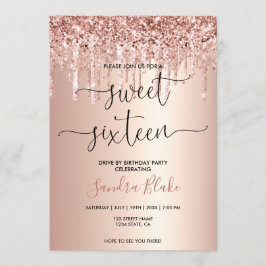 Rose Gold Tropfen Girly Modern Drive by Sweet 16 Einladung