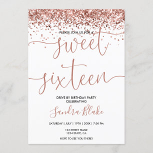 Rose Gold Tropfen Girly Modern Drive by Sweet 16 Einladung