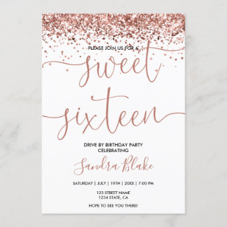 Rose Gold Tropfen Girly Modern Drive by Sweet 16 Einladung
