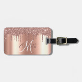 Rose Gold Tropfen Glitzer Metal Monogramm Gepäck Gepäckanhänger (Vorderseite horizontal)