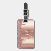 Rose Gold Tropfen Glitzer Metal Monogramm Gepäck Gepäckanhänger (Vorderseite vertikal)
