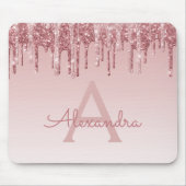 Rose Gold Tropfen Glitzer Monogram Pink Mousepad (Vorne)
