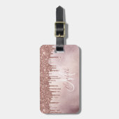 Rose Gold Tropfen Glitzer Monogramm Gepäck Gepäckanhänger (Vorderseite vertikal)