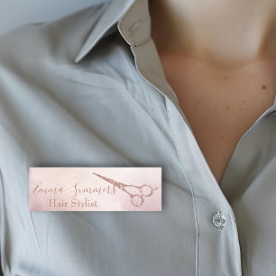 Rose Gold Tropfen Glitzer Schere Haarstylle Namensschild