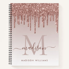 Rose Gold Tropfen Glitzer Sparkle Monogram Script Notizblock