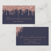 Rose Gold Tropfen Gray Navy Customizing Glitzer Visitenkarte (Vorne/Hinten)