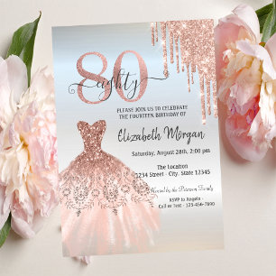 Rose Gold Tropfen Kleid Silber 80. Geburtstag Einladung