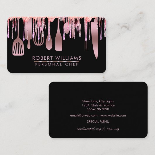 Rose Gold Tropfen Koch Küche Tools Glitzer Imitate Visitenkarte (Vorne/Hinten)