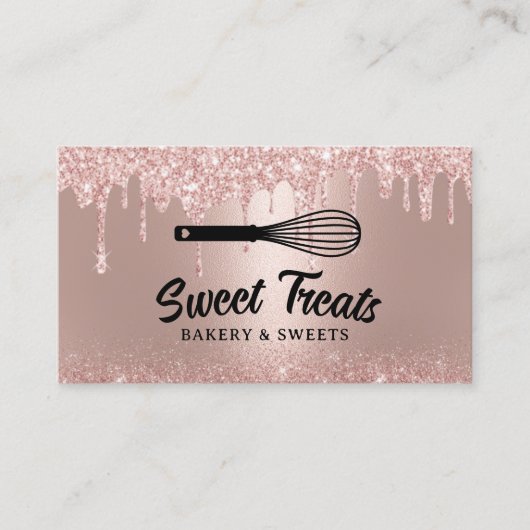 Rose Gold Tropfen Konditorei Whisky Cupcake Bäcker Visitenkarte (Vorderseite)