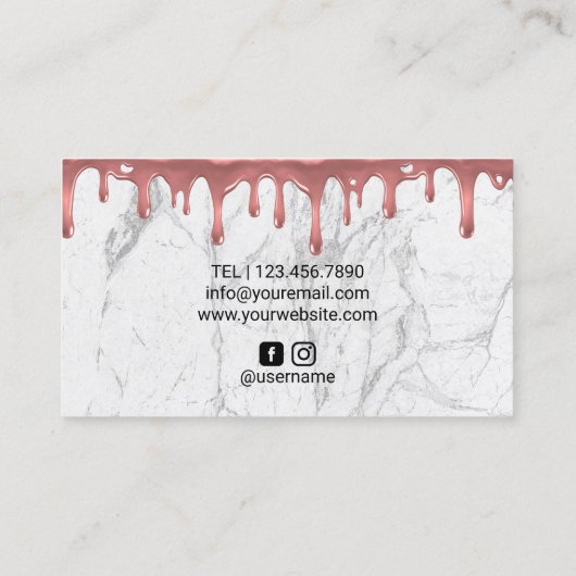 Rose Gold Tropfen Lippen Weißer Marmor Makeup Küns Visitenkarte (Rückseite)