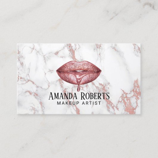 Rose Gold Tropfen Lippen Weißer Marmor Makeup Küns Visitenkarte (Vorderseite)