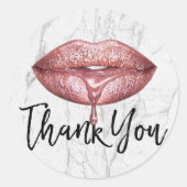 Rose Gold Tropfen Lips Weißer Marmor Vielen Dank Runder Aufkleber (Vorderseite)