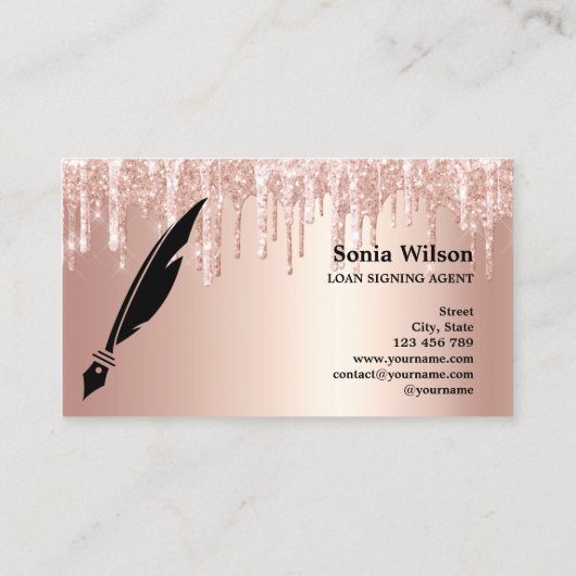 Rose Gold Tropfen Modernes Notar-Darlehen Unterzei Visitenkarte (Rückseite)