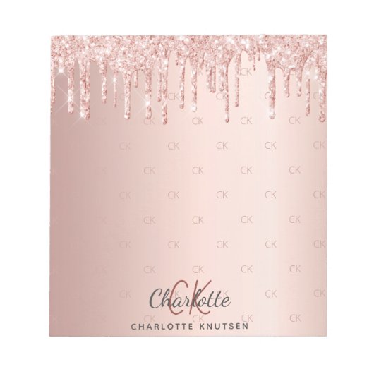 Rose Gold Tropfen Monogramm Initialen Name Notizblock (Vorderseite)