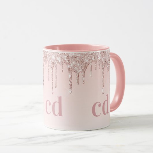 Rose Gold Tropfen Monogramm Initialen Tasse (VorderseiteRechts)