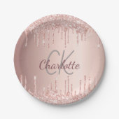 Rose Gold Tropfen Monogramm Luxus Pappteller (Vorderseite)