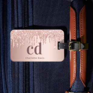 Rose Gold Tropfen Monogramm Name Gepäckanhänger