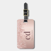 Rose Gold Tropfen Monogramm Name Gepäckanhänger (Vorderseite vertikal)