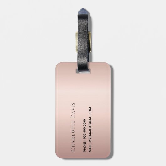 Rose Gold Tropfen Monogramm Name Gepäckanhänger (Rückseite vertikal)