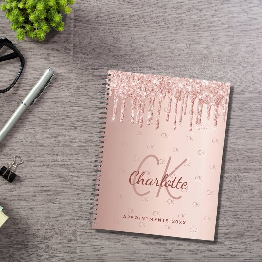 Rose Gold Tropfen Monogramm Skript 2025 Planer