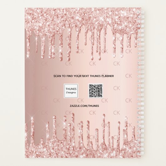 Rose Gold Tropfen Monogramm-Skript Planer (Rückseite)