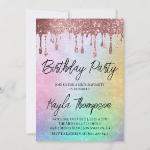 Rose Gold Tropfen Rainbow Geburtstagsparty Einladu Einladung