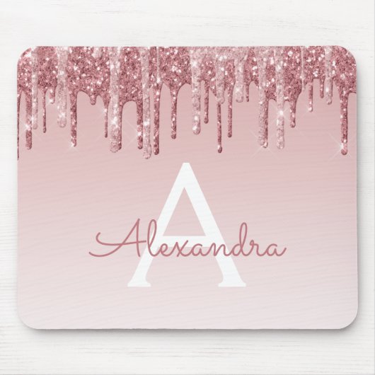 Rose Gold Tropfen Rosa Glitzer Monogram Mousepad (Vorne)