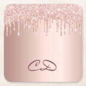 Rose Gold Tropfen Rosa Monogramm Initialen Rechteckiger Pappuntersetzer (Vorderseite)