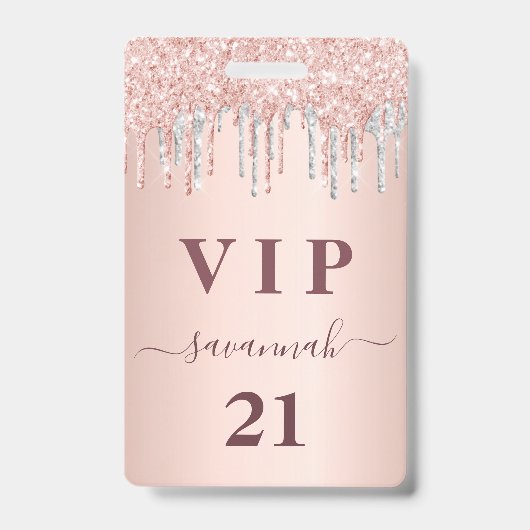 Rose Gold Tropfen Rosa Silber Vip Ausweis (Vorderseite)