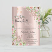 Rose Gold Tropfen Rose Brunch & Bubbly Einladung (Stehend Vorderseite)