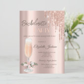 Rose Gold Tropfen Rose Junggeselinnen-Abschied Einladung (Stehend Vorderseite)