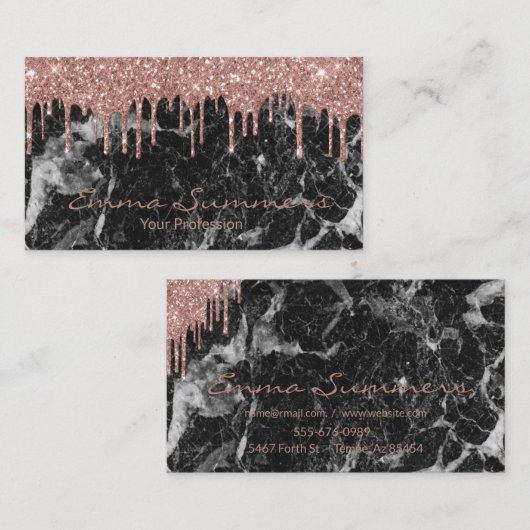 Rose Gold Tropfen Schwarzes Marmor Glitzer anpasse Visitenkarte (Vorne/Hinten)