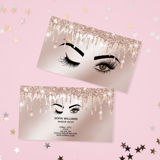 Rose Gold Tropfen Sparkle Lashes Visitenkarte